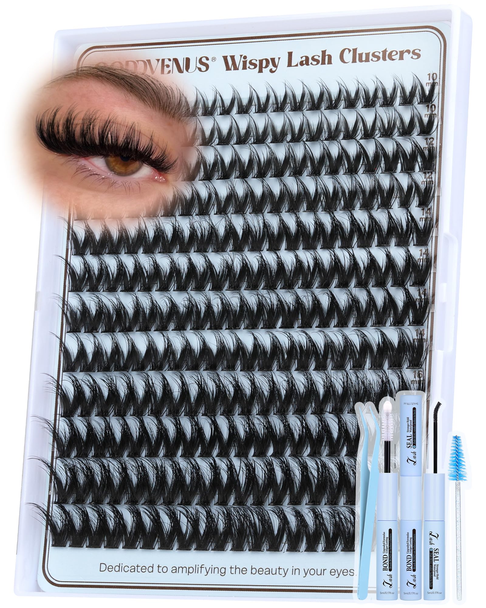 Goddvenus Fluffy Wispy Lash Clusters Kit demonstrates lightweight, natural daily wear.