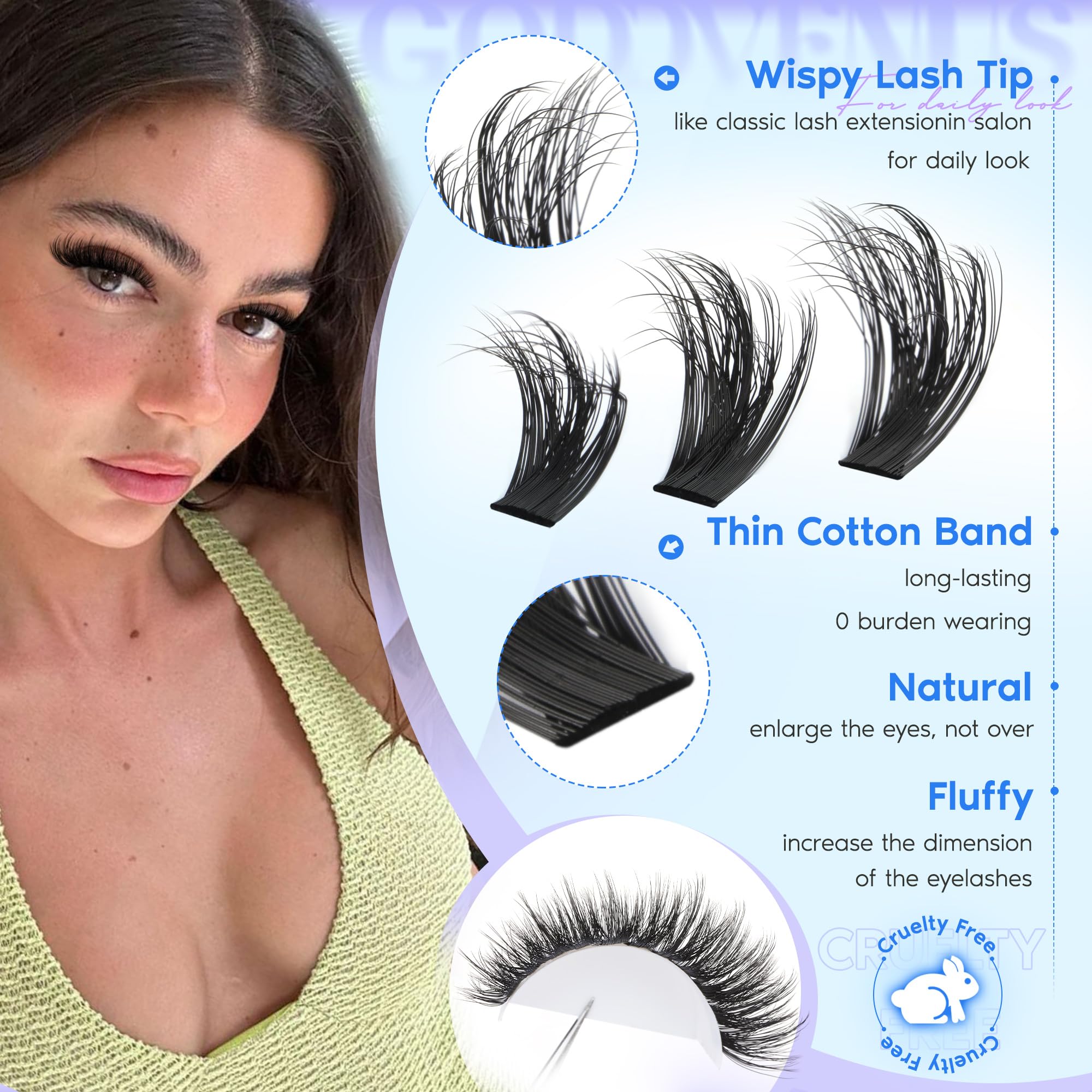 Goddvenus Lash Clusters Kit 14mm for balanced volume and length
