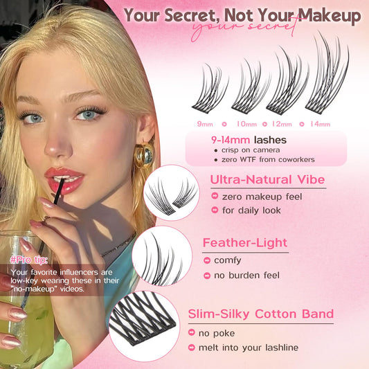 Goddvenus close-up wispy clusters for seamless blend with natural lashes.