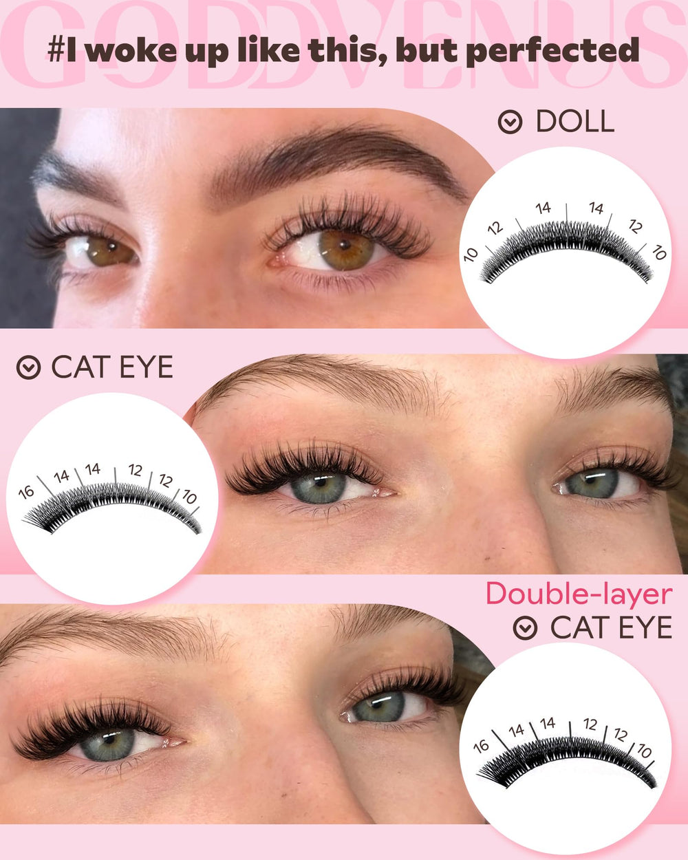 Goddvenus 10-16mm length range for versatile lash styles.