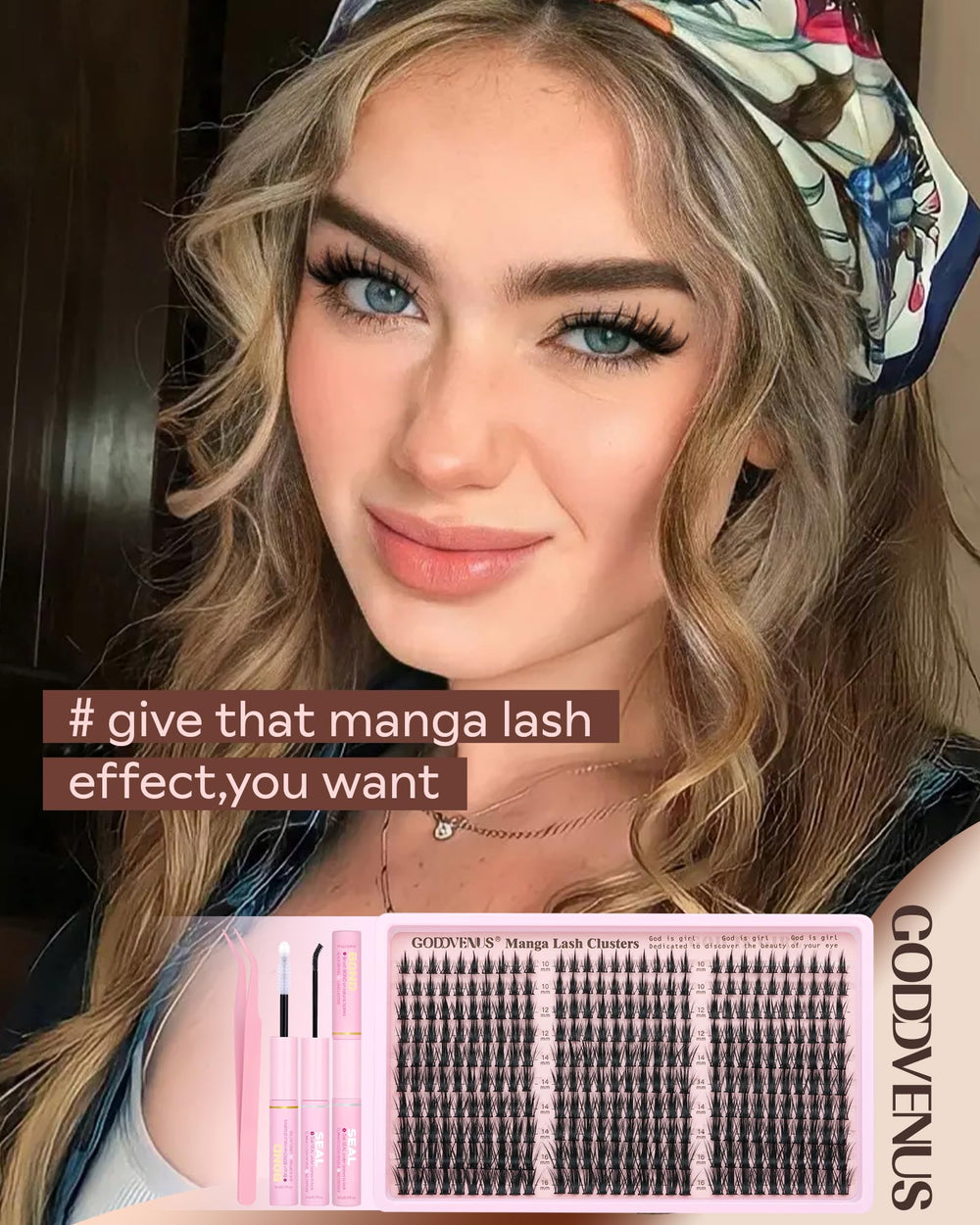 Goddvenus Manga Lash Clusters cat-eye style close-up for lift