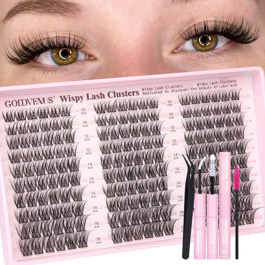 Goddvenus Wispy Lash Clusters Kit showing 180 natural lashes for subtle volume.