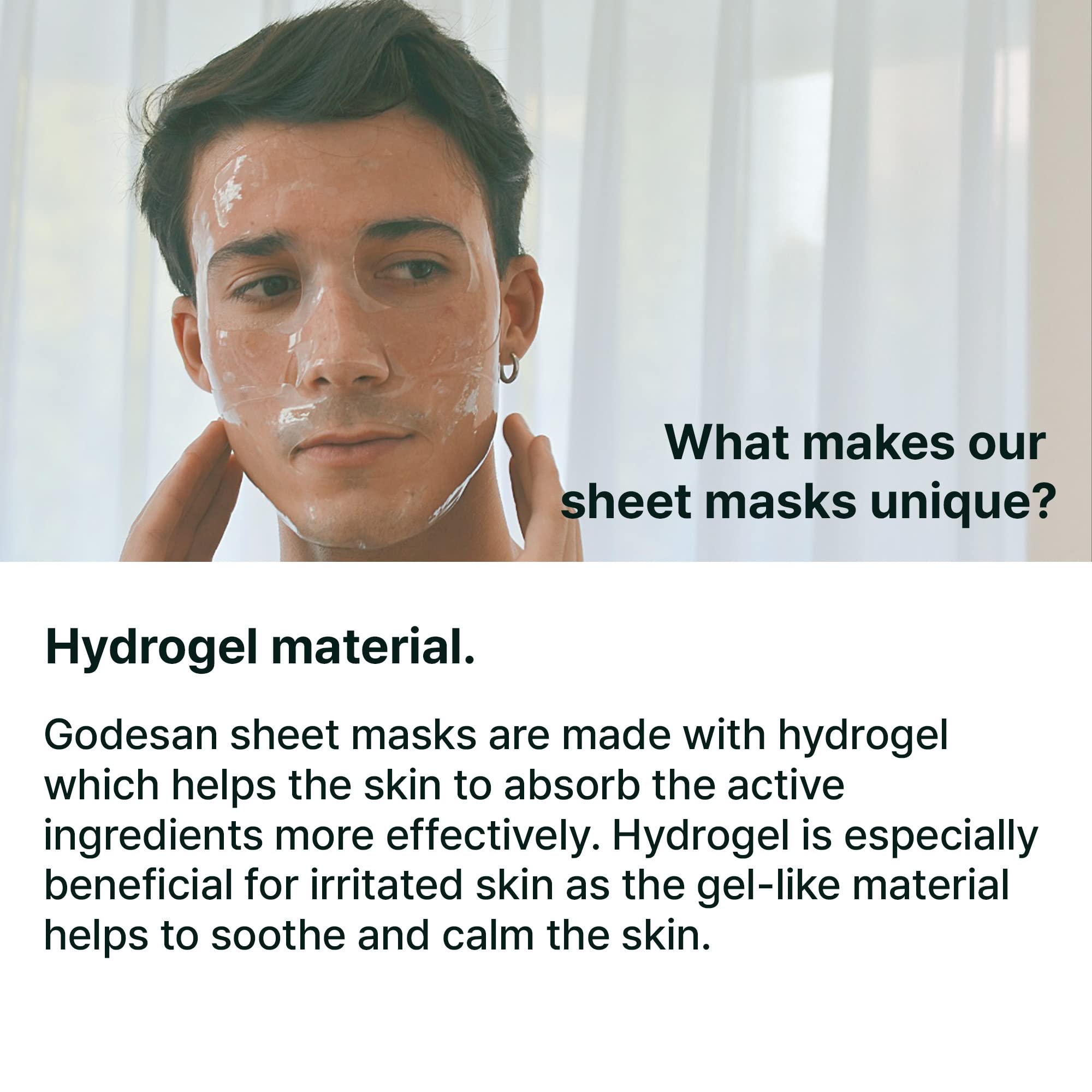 GODESAN hydrogel mask closeup texture adheres softly to skin.