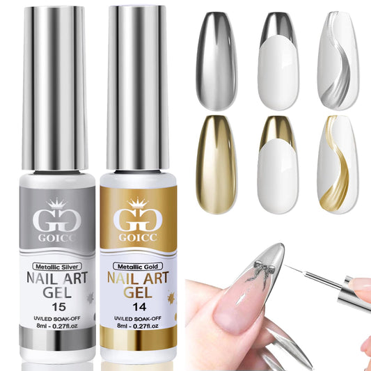 GOICC metallic silver and gold nail art set for chrome style designs and shine.