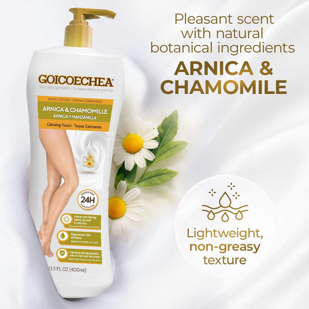 Pack of six Goicoechea Arnica Body Lotion tubes on display.