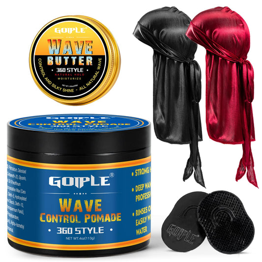 Goiple 360 Wave Pomade strong hold bottle for durable waves.