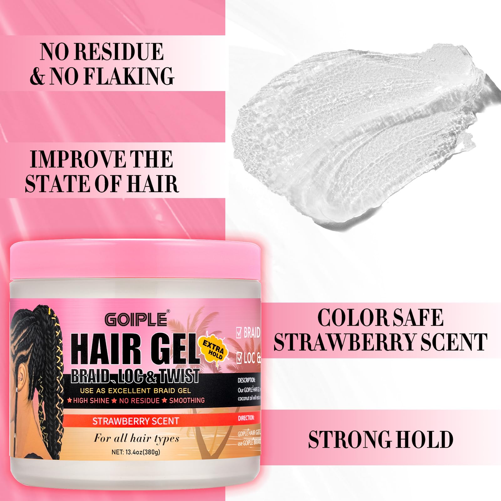 Goiple Braiding Gel smooths frizz with a high-shine finish for braids