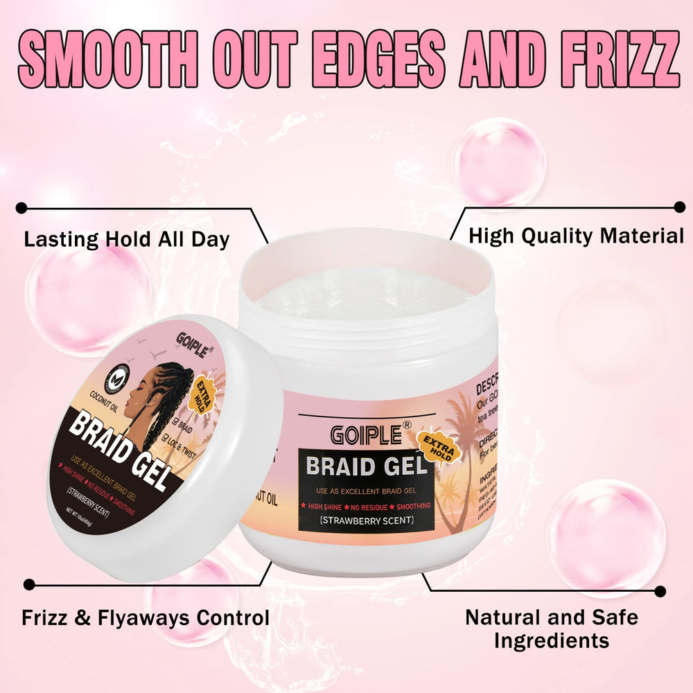 Goiple braid gel delivers a glossy finish on braids and twists.
