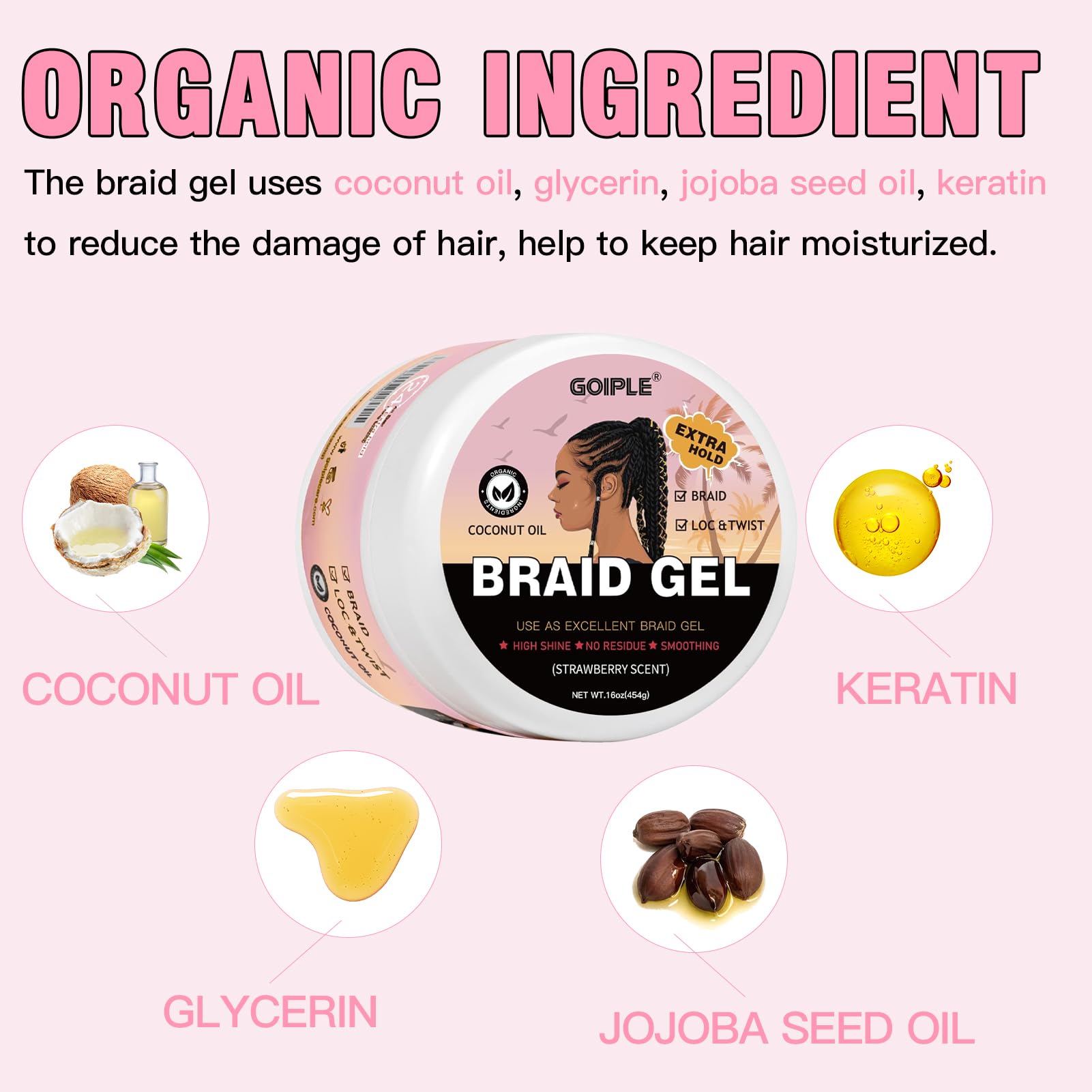Goiple braid gel ensures smooth cornrows for a neat look.