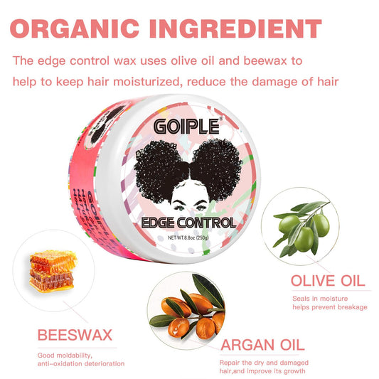 Goiple edge control wax with smoothing edges delivers a neat, flake-free finish.