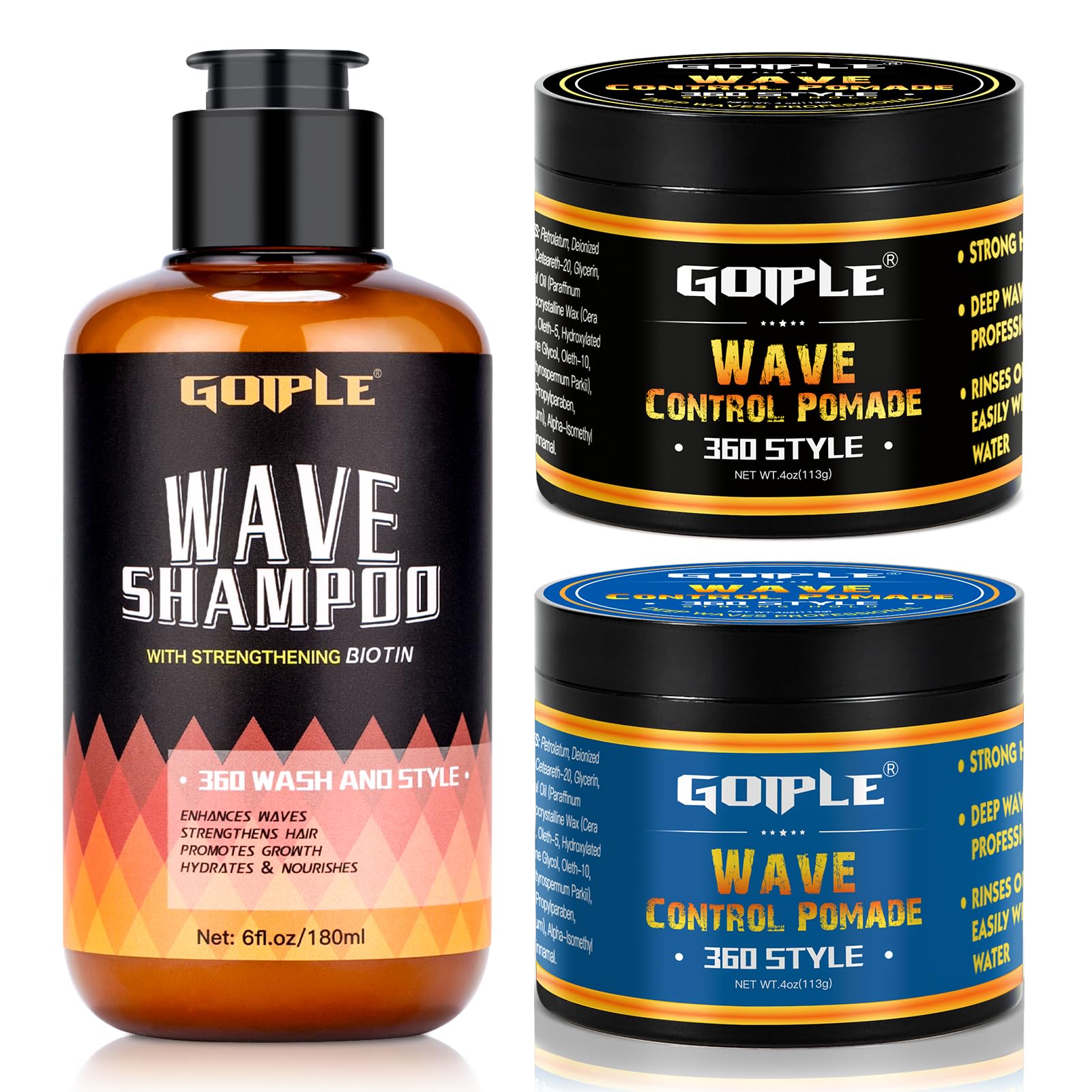Goiple Natural Wave Pomade jar offers strong hold for defined 360 waves.