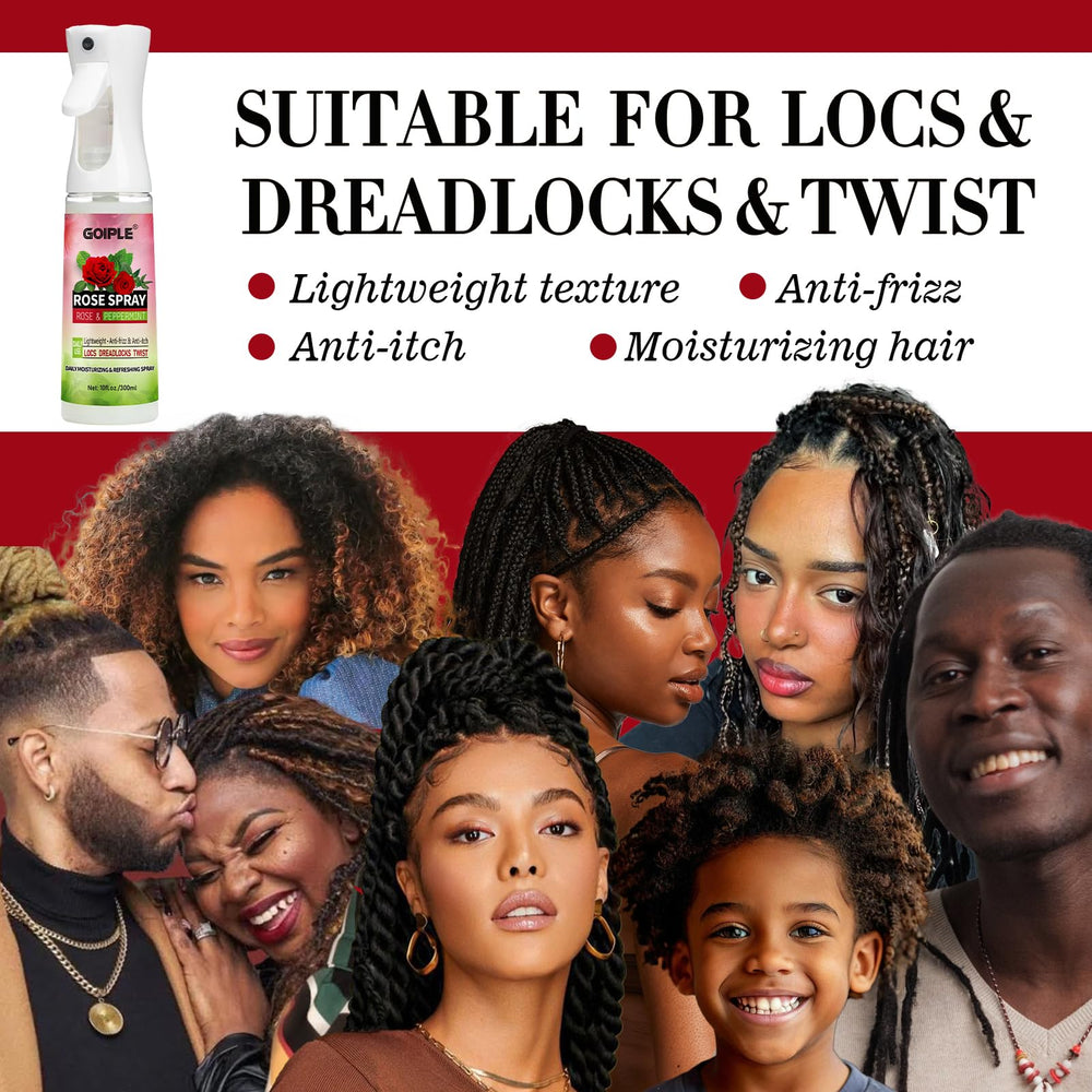 Goiple Rose Water Hair Loc Spray castor-oil infused formula nourishing scalp.