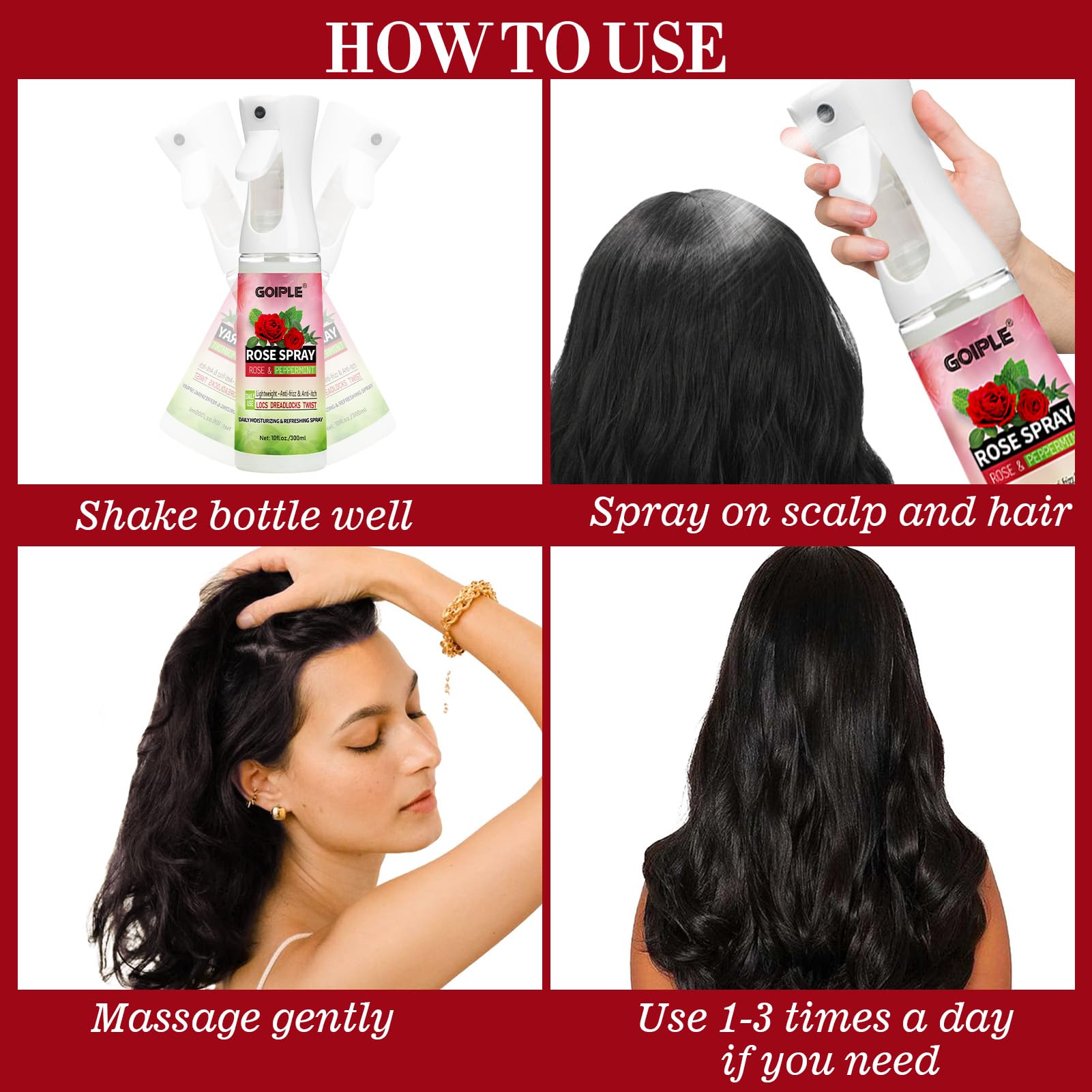 Goiple Rose Water Hair Loc Spray gentle cleansing without stripping oils.