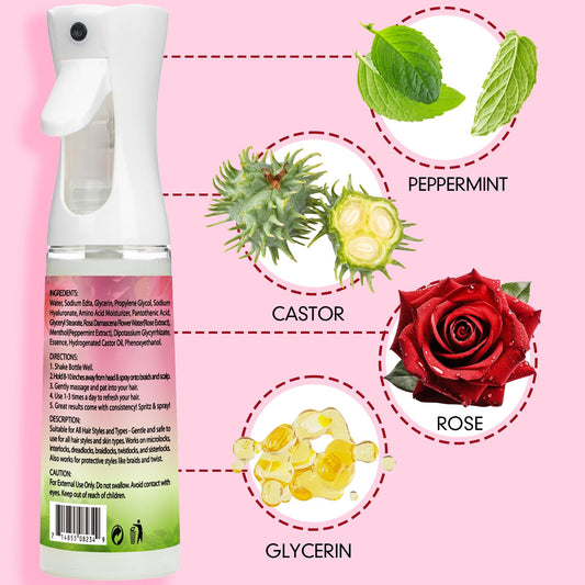 Goiple Rose Water Hair Loc Spray scalp moisturizer delivering hydration.