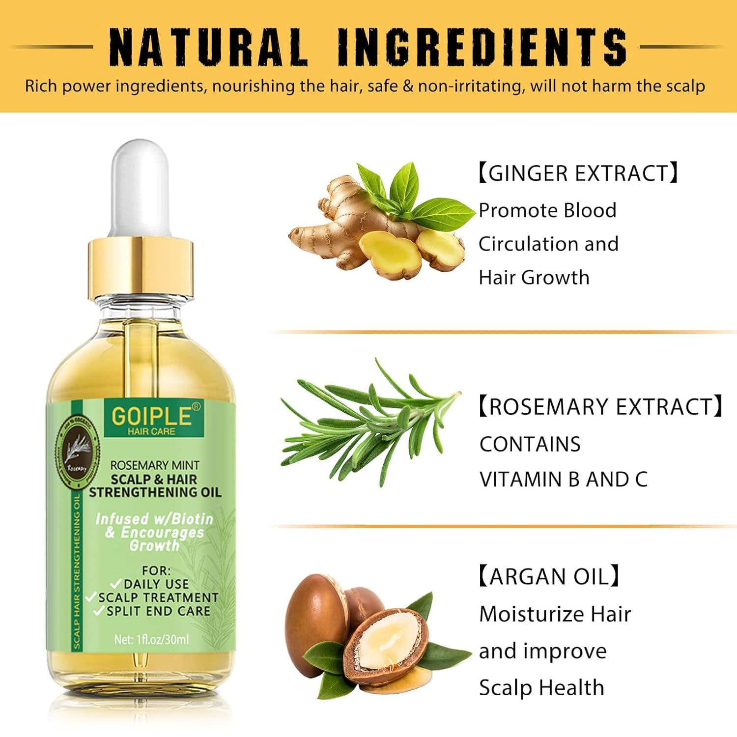 Goiple Rosemary Oil nourishes hair with botanical ingredients.