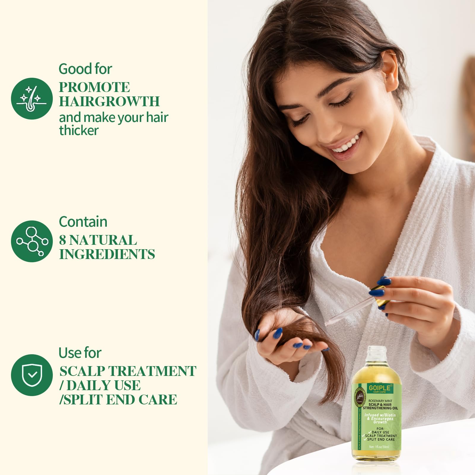 Goiple Rose Water Hair Tonic hydrates scalp and enhances shine.