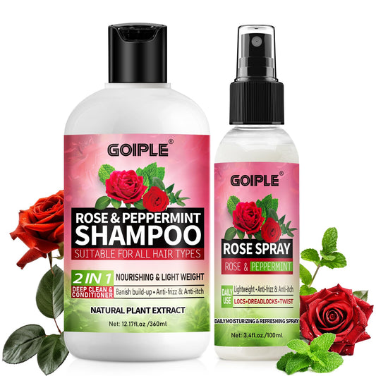 Goiple rose water shampoo bottle for gentle cleanse on dreadlocks