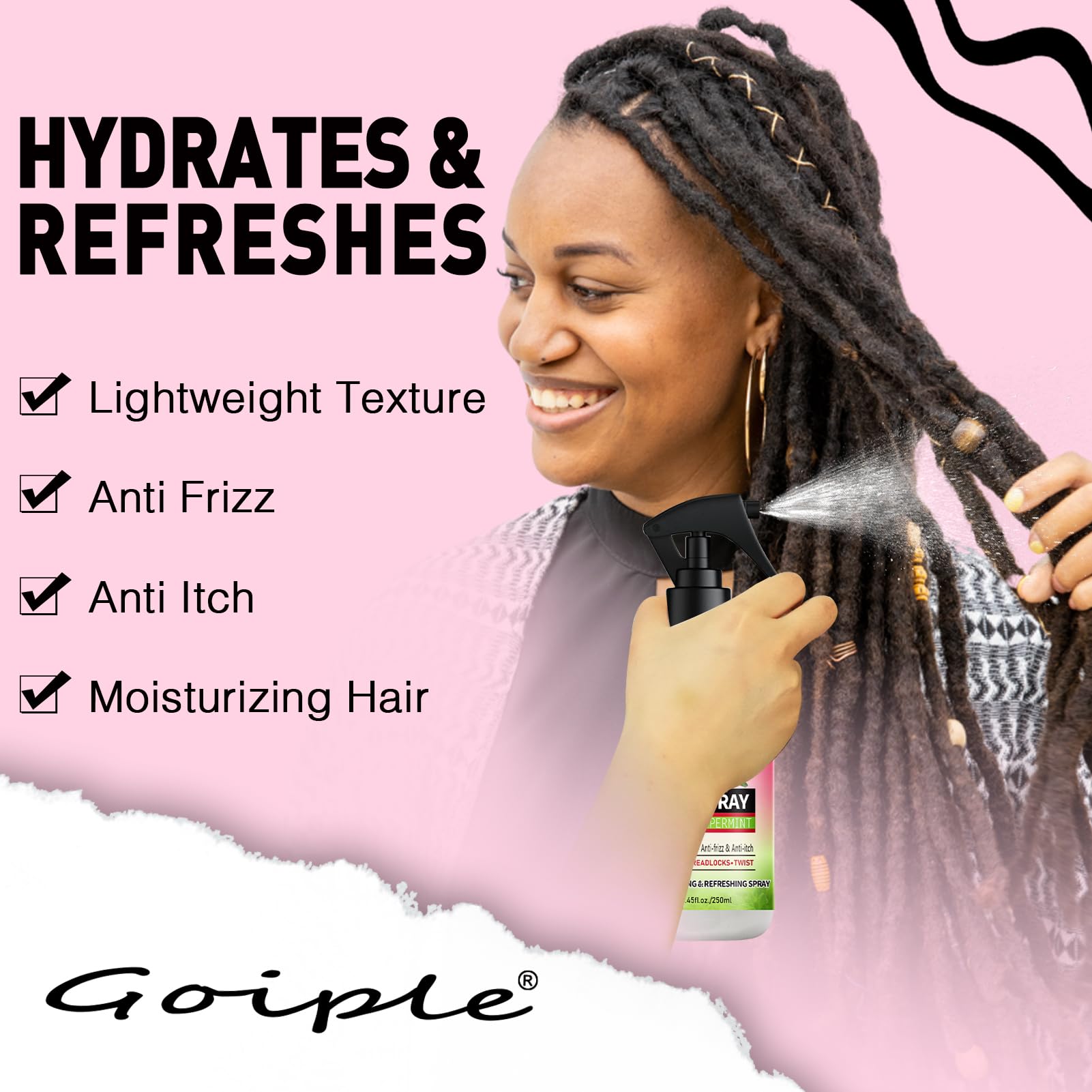 Goiple Rose Water Spray promotes refreshed roots with peppermint invigorating effect.