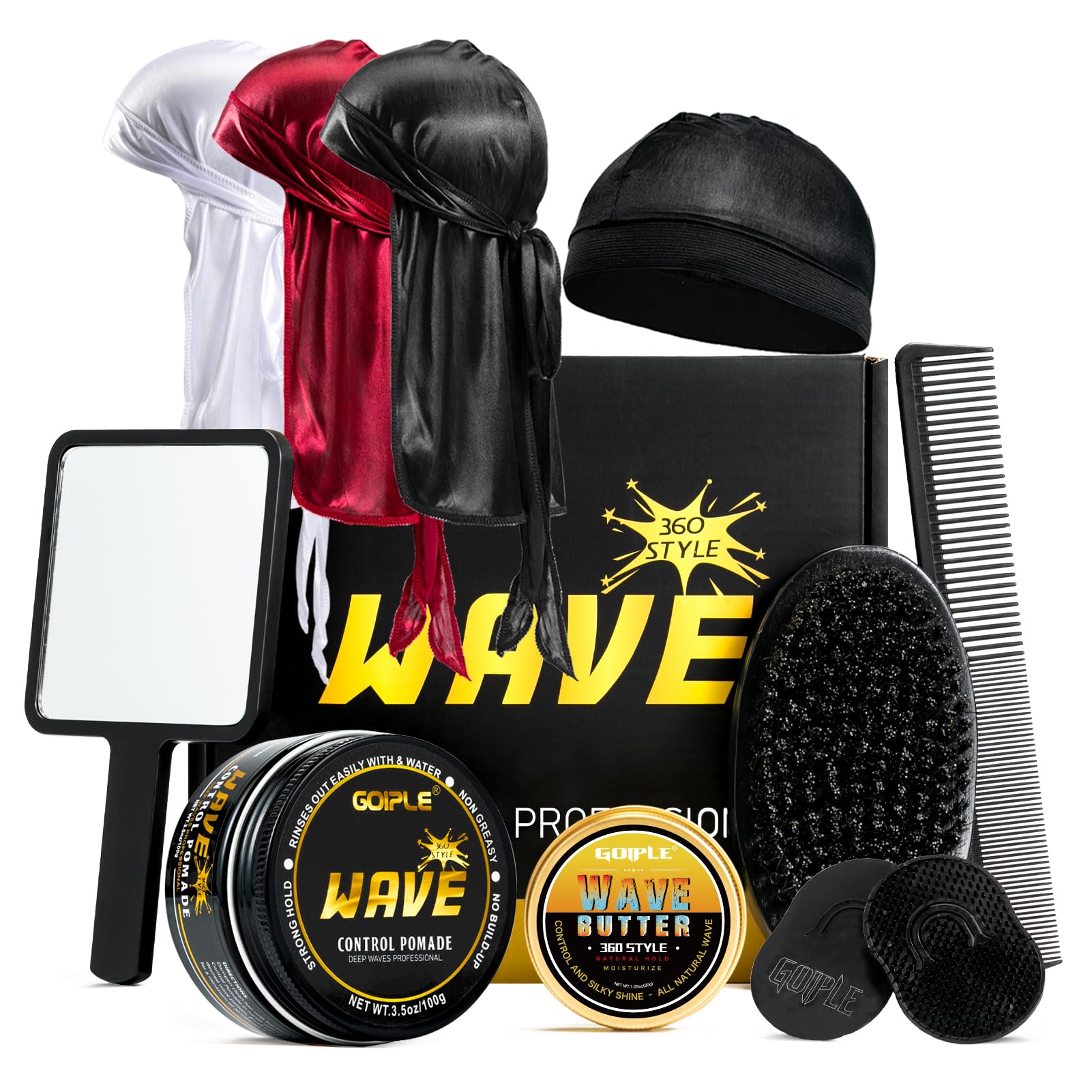 Goiple Wave Pomade bottle enables durable hold for sleek, long-lasting waves.