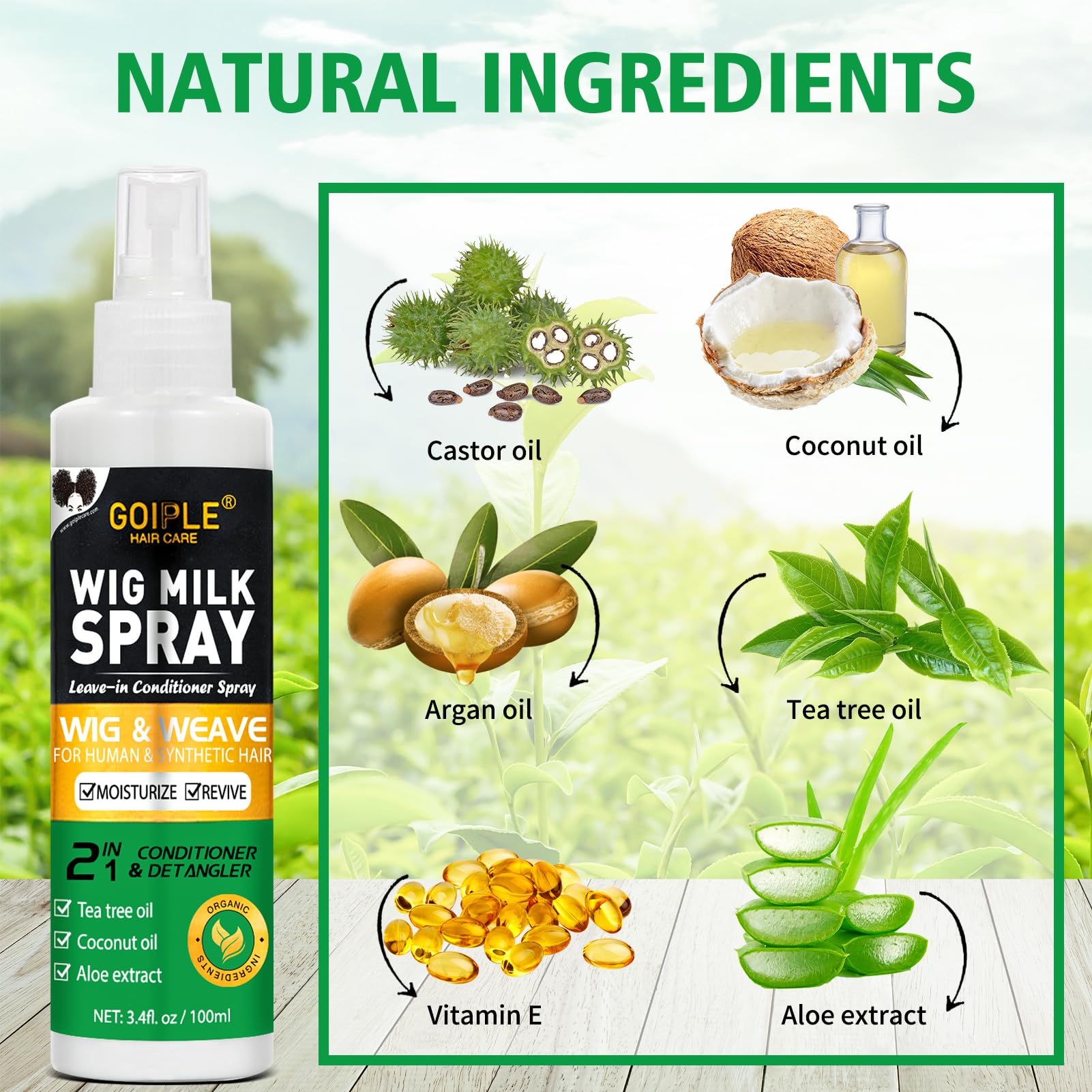 Goiple Wig Milk Spray being applied for quick detangling on synthetic hair.