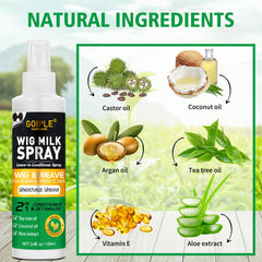 Goiple Wig Milk Spray being applied for quick detangling on synthetic hair.