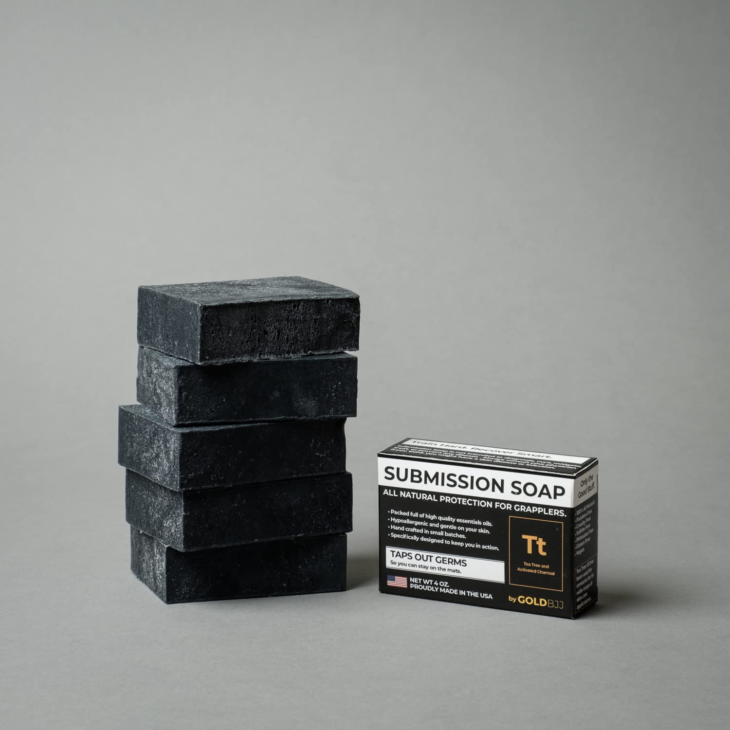 5-pack Gold BJJ soap bars ready for gym bag and travel