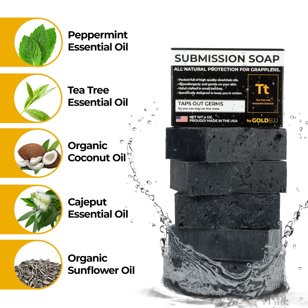 Gold BJJ activated charcoal soap bar cleanses pores after training