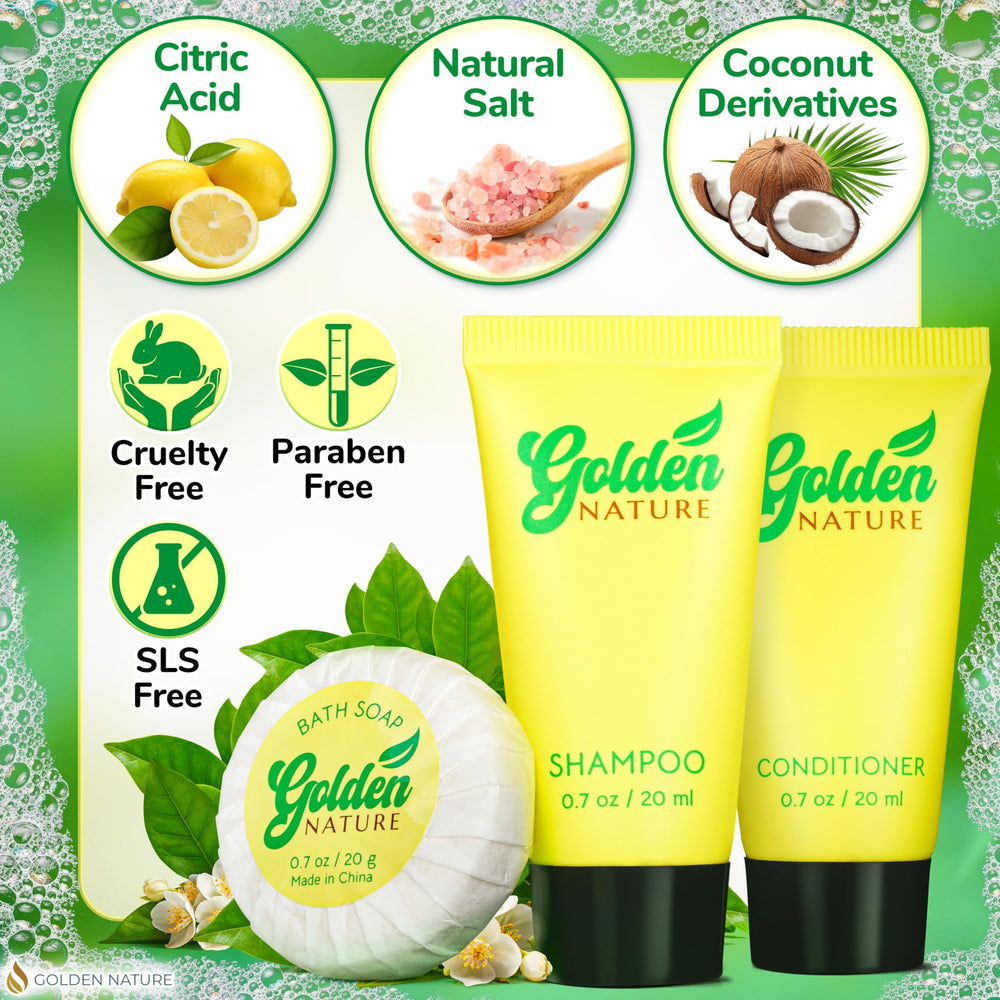 Golden Nature jasmine shampoo bottle ensures refreshed guests during stays