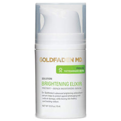 Goldfaden MD Brightening Elixir bottle glows with hydrating serum for radiant skin
