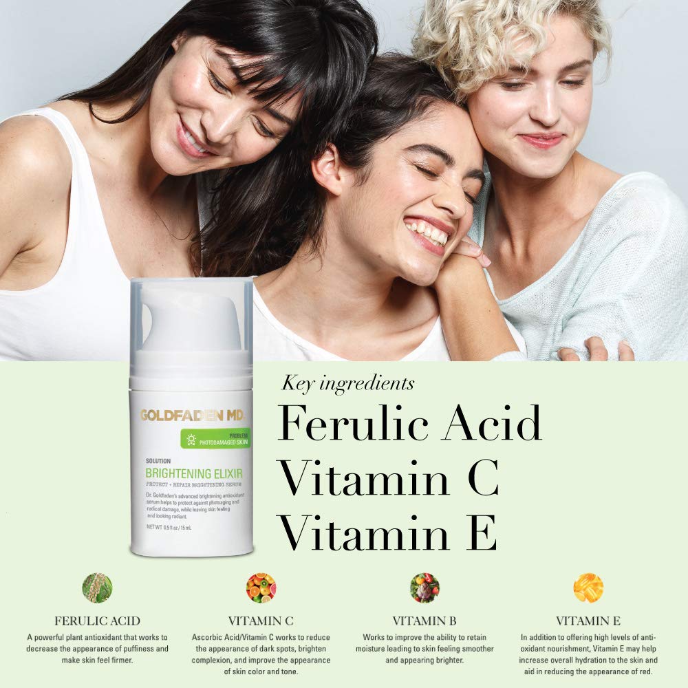 Close-up of the Brightening Elixir dropper releasing serum for antioxidant protection