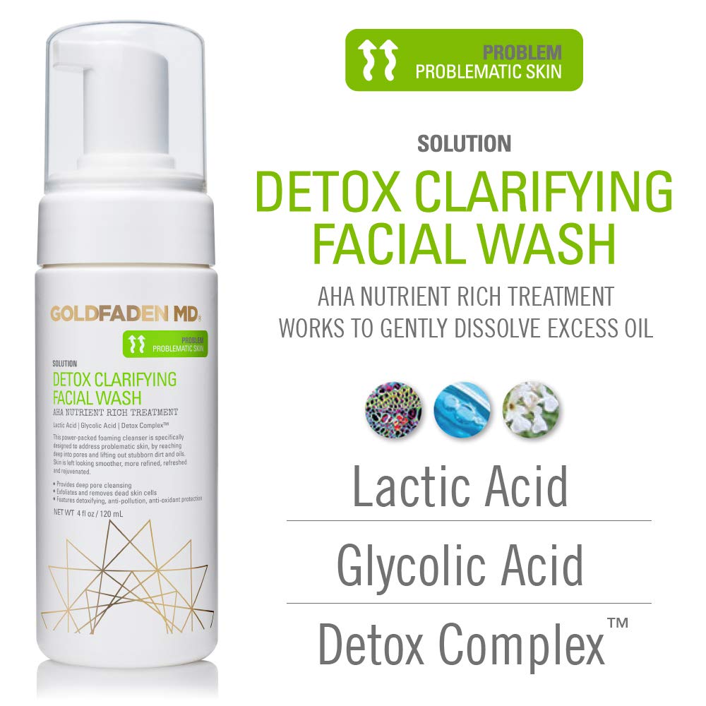 Foam lather from GOLDFADEN MD Detox clarifying cleanser demonstrates gentle exfoliation.