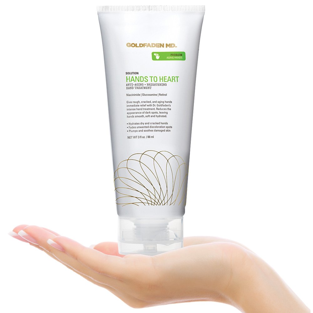 GOLDFADEN MD Hands To Heart on-hand application suggests brighter skin tone support