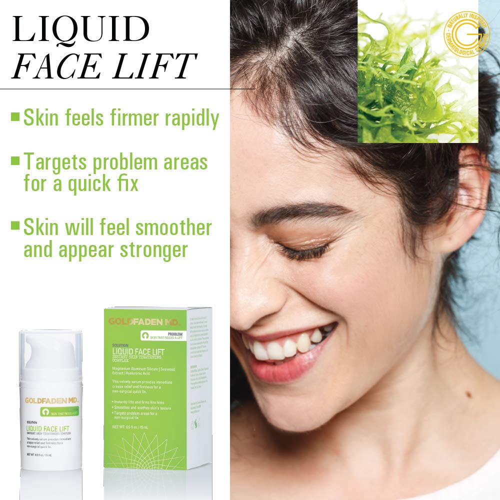Goldfaden MD Liquid Face Lift texture close-up highlights instant firming feel
