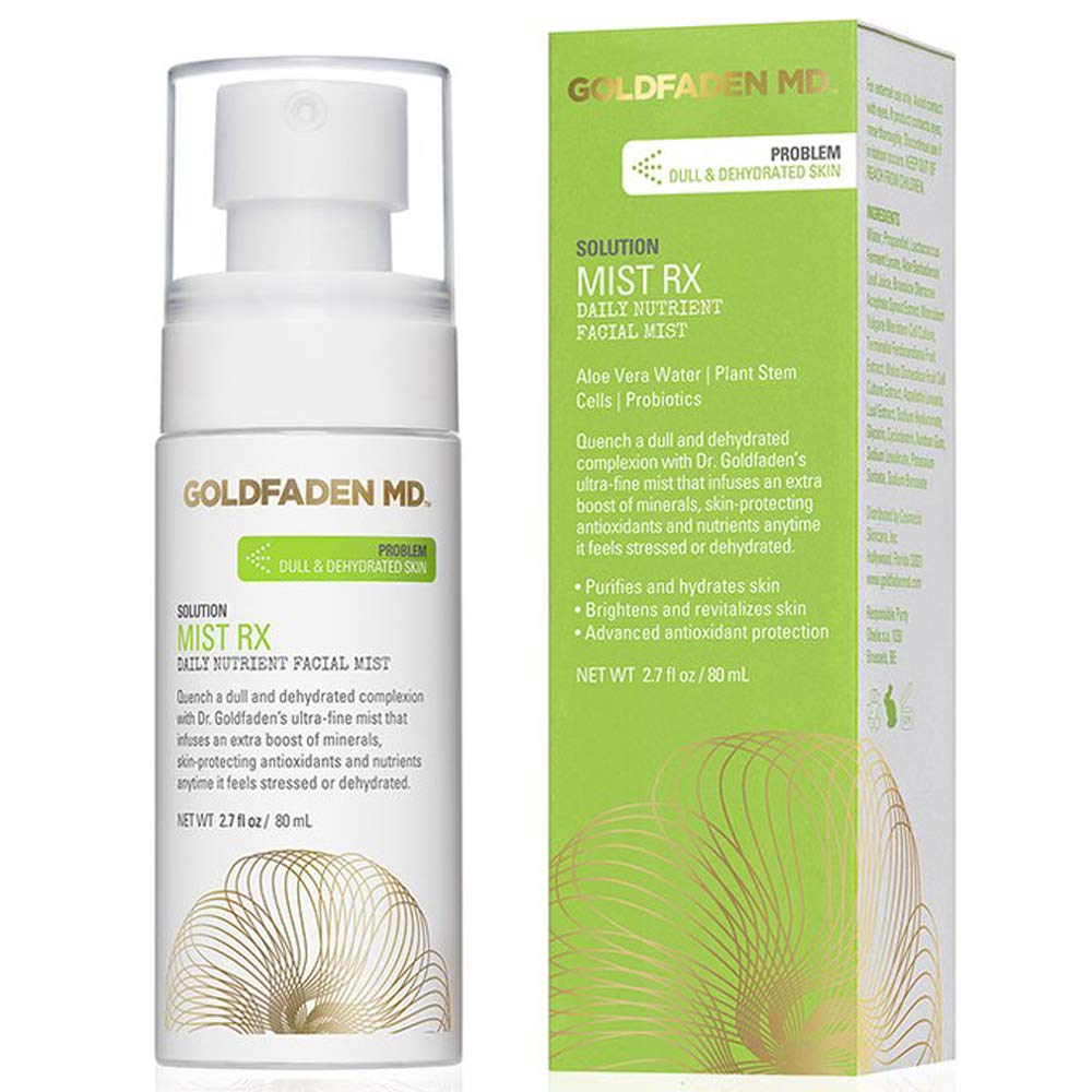 Goldfaden MD Mist RX bottle front showing the hydrating facial mist