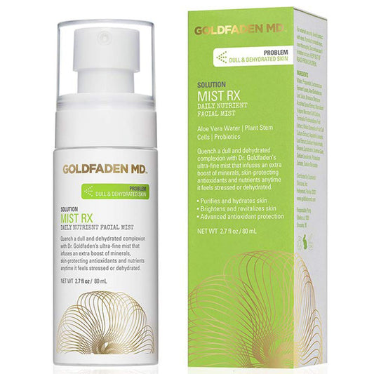 Goldfaden MD Mist RX bottle front showing the hydrating facial mist