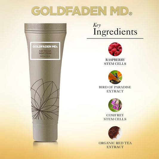 Close-up texture of GOLDFADEN MD Plant Profusion night cream highlighting rich hydration