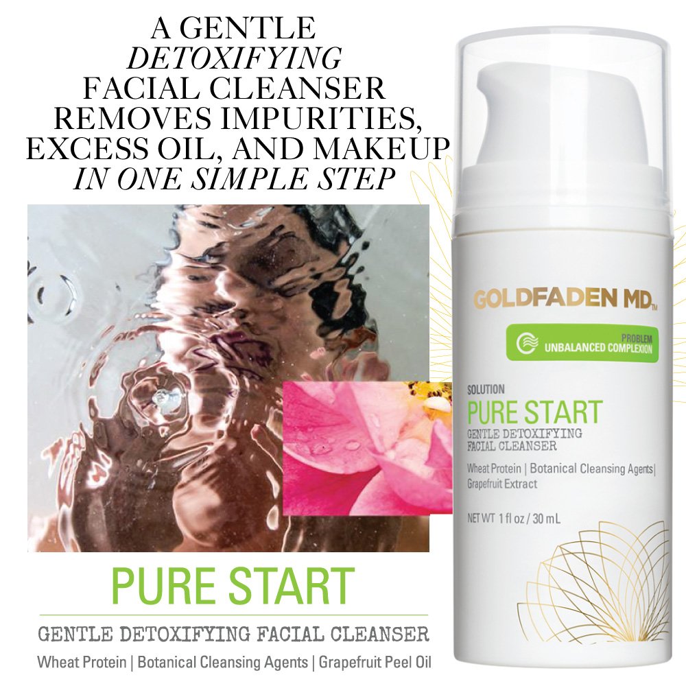 GOLDFADEN MD Pure Start foam application indicating a light cleanse removing makeup.