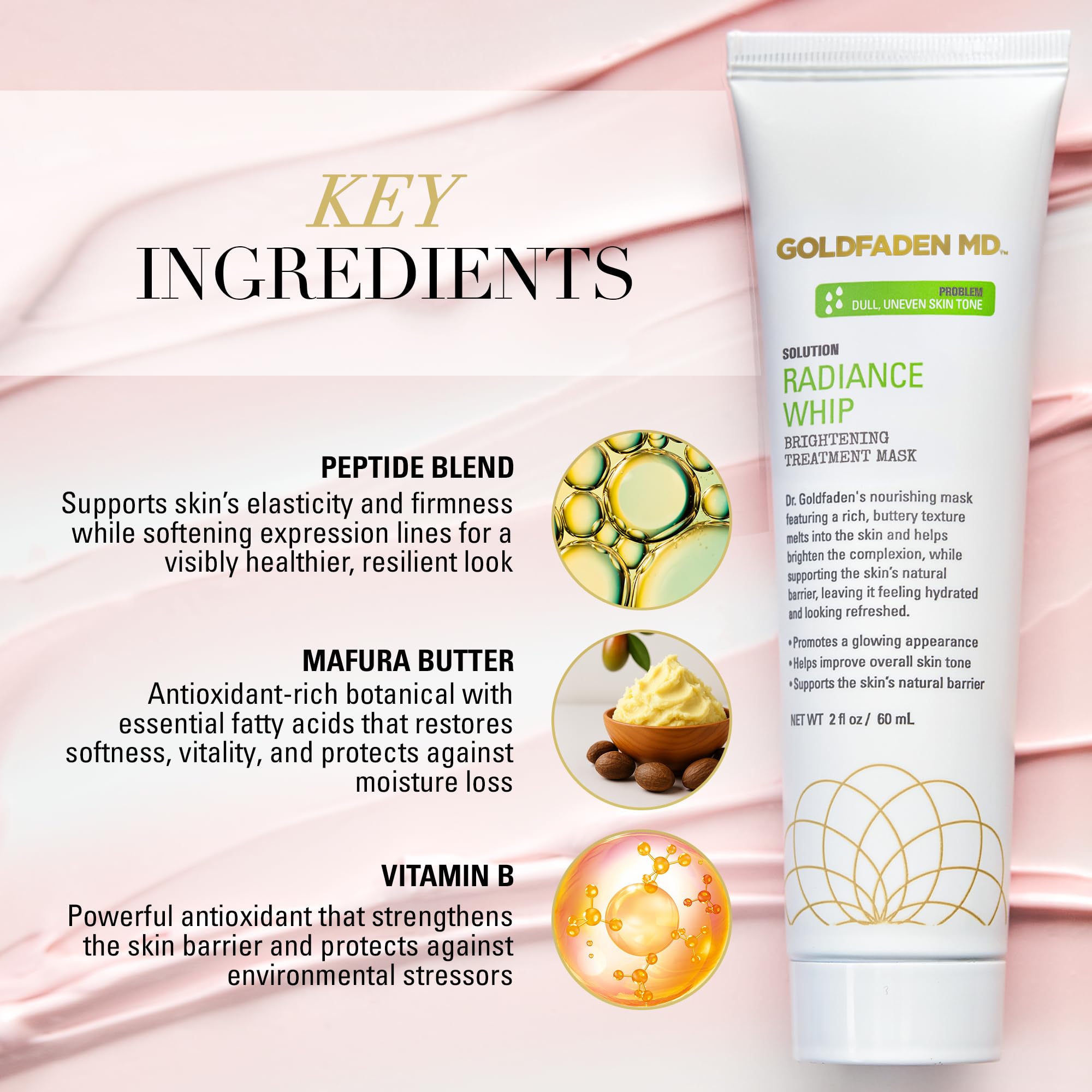 GOLDFADEN MD Radiance Whip mask application 15 minutes showing quick hydration boost
