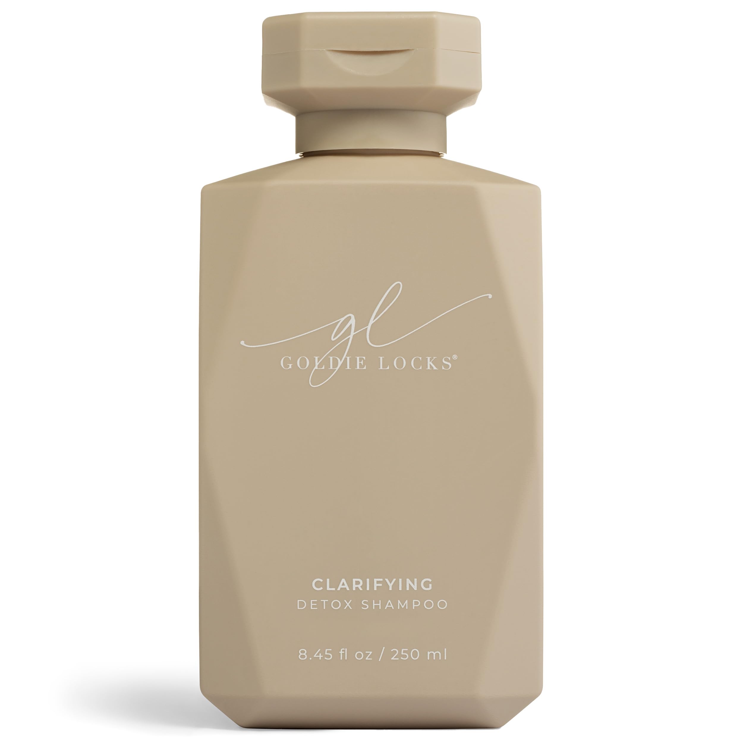Goldie Locks Clarifying Shampoo bottle demonstrates a gentle, sulfate-free detox for scalp.