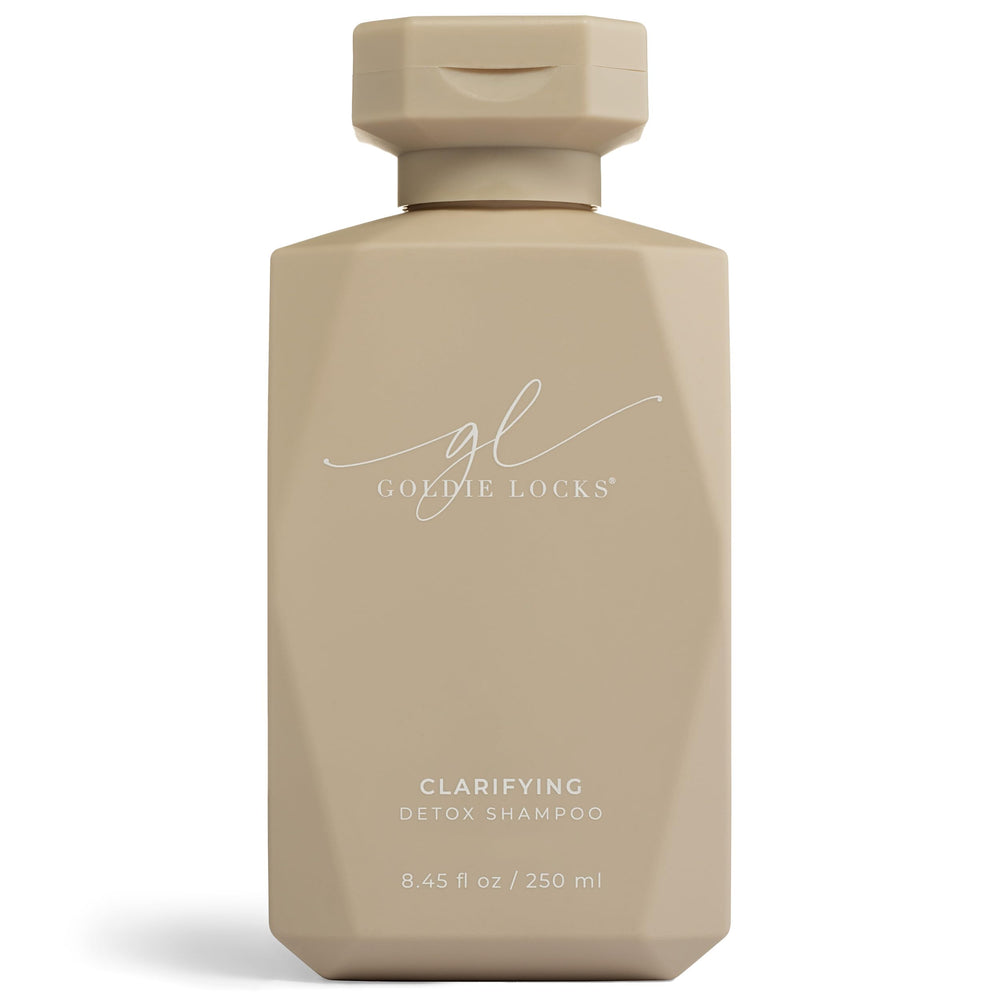 Goldie Locks Clarifying Shampoo bottle demonstrates a gentle, sulfate-free detox for scalp.