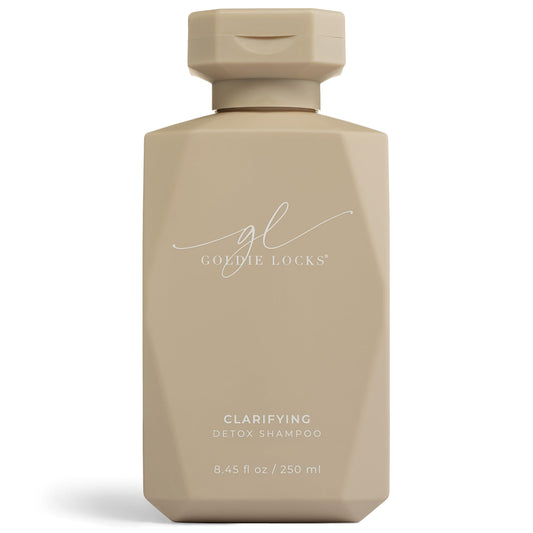 Goldie Locks Clarifying Shampoo bottle demonstrates a gentle, sulfate-free detox for scalp.