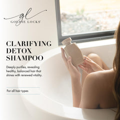 Goldie Locks Clarifying Shampoo label close-up highlights color-safe formula for extensions.