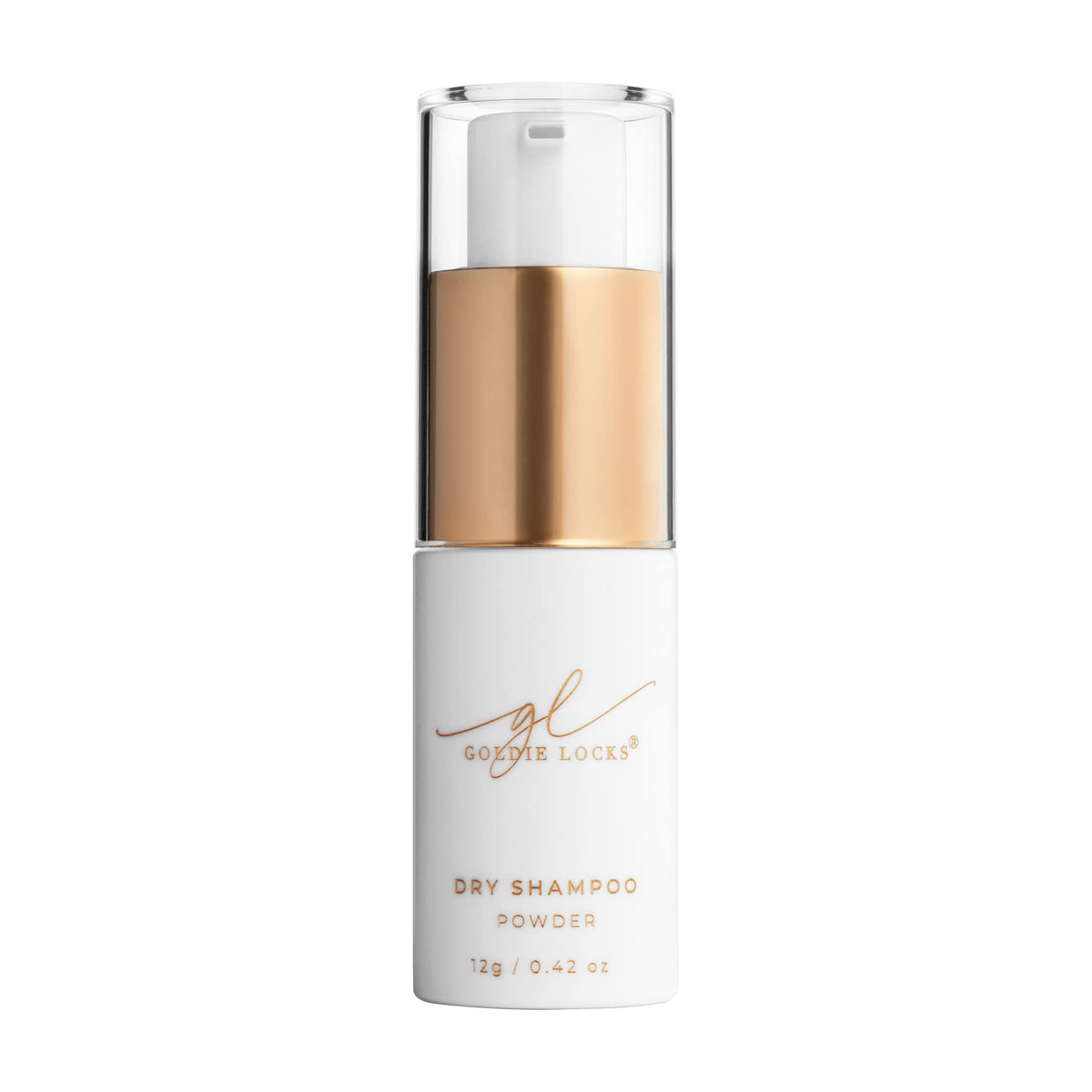 Goldie Locks dry shampoo bottle-pour shows powder release for quick refresh.