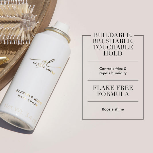 Goldie Locks hairspray dispense at 6-8 inches for even coverage.