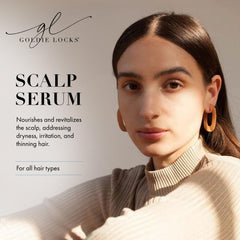 Goldie Locks Scalp Serum application image showing easy use and soothing scalp care.