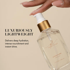 Biotin and marula oil blend nourishes and adds gloss to strands.