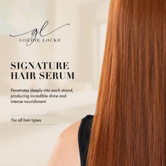 Goldie Locks Serum being applied to hair for smooth, controlled styling.