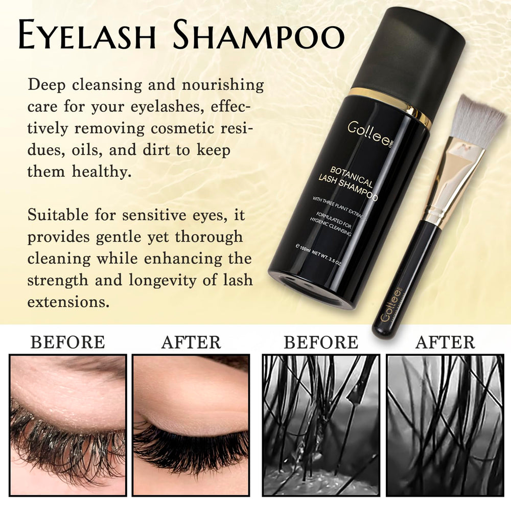 GOLLEEPRO Lash Shampoo with brush creates rich foam for cleansing lashes.