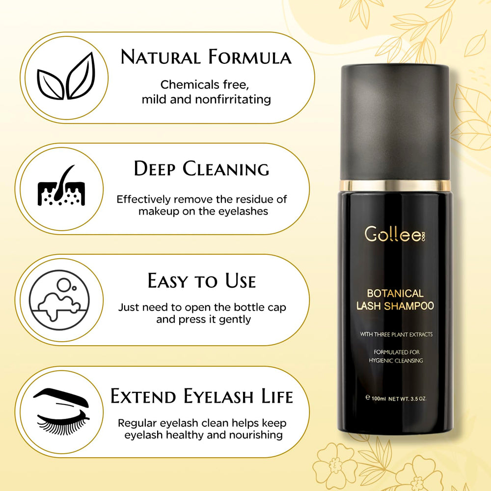 GOLLEEPRO Lash Shampoo packaging front view highlighting free-from ingredients.