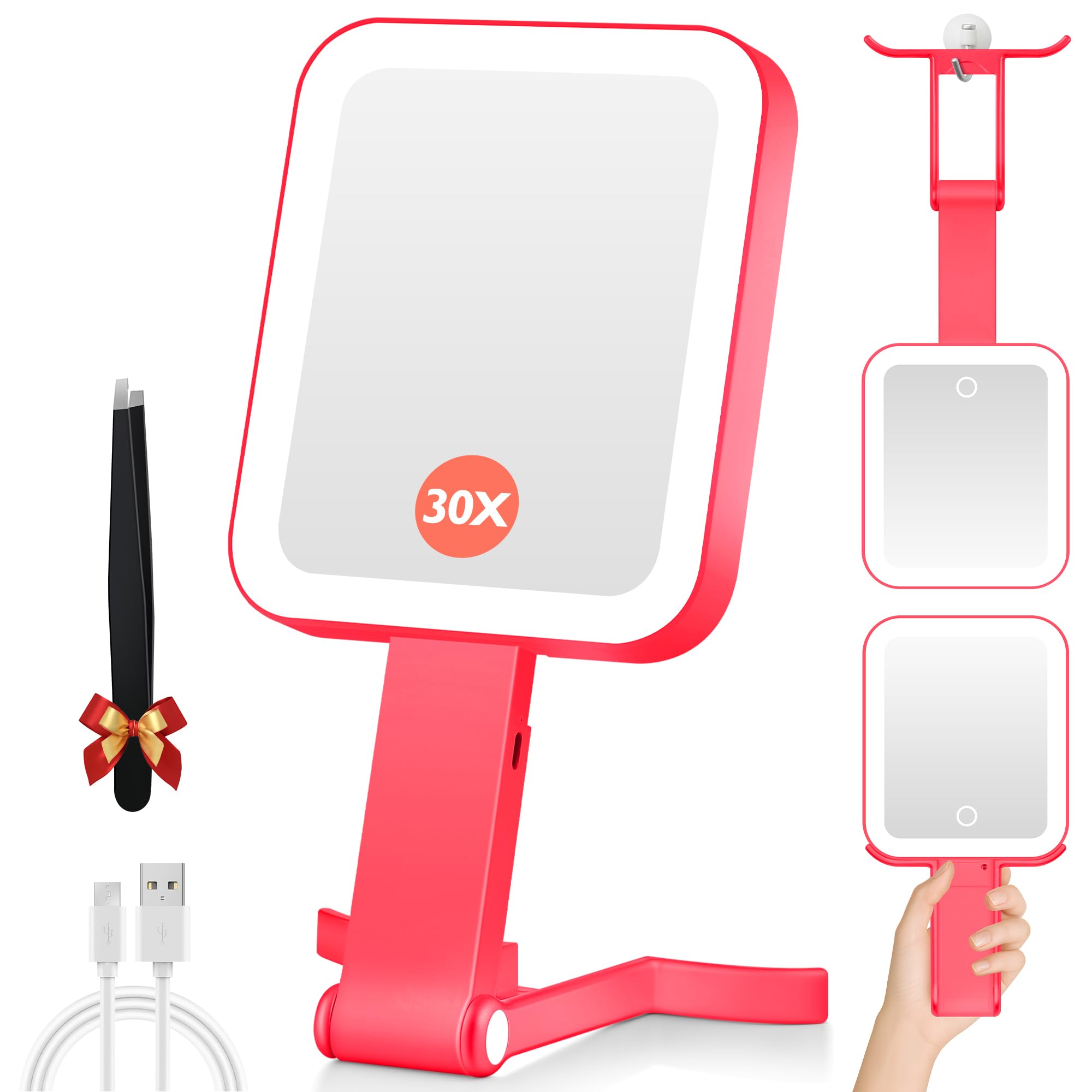 GOMIPURU magnifying travel mirror with light shows 30x detail for precise eyeliner